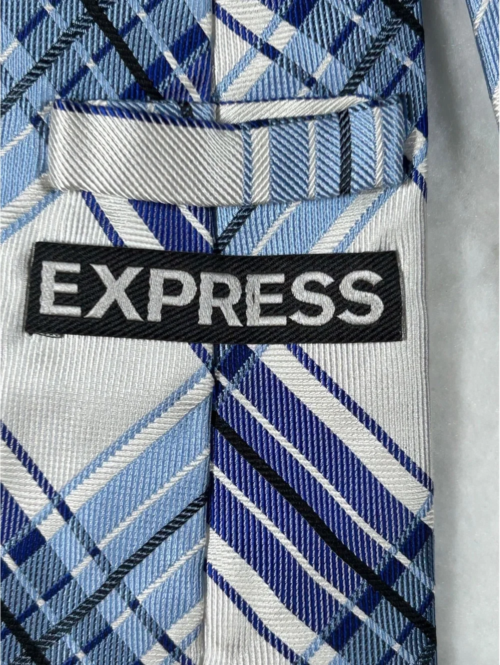 Express Men's Blue Plaid Silk Tie